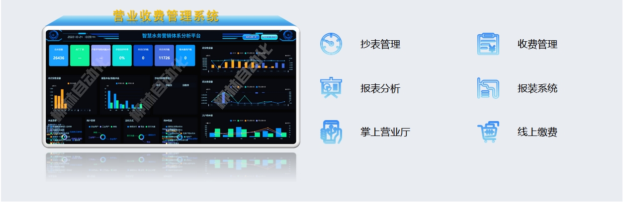 營業收費管理系統:抄表管理、收費管理、報表分析、報裝系統、掌上營業廳、線上繳費